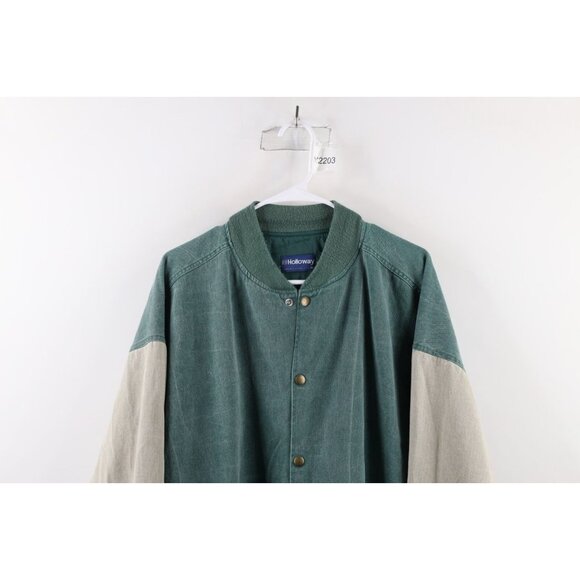 Vintage 90s Streetwear Mens XL Faded Color Block Denim Varsity Jacket Bomber USA - Picture 2 of 14